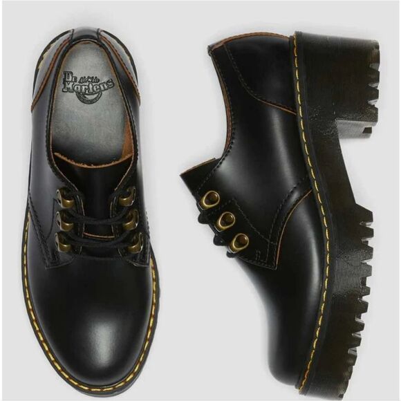 BRAND NEW DR MARTENS LEONA LOW BLACK VINTAGE SMOOTH HEELED SHOES - Picture 10 of 16